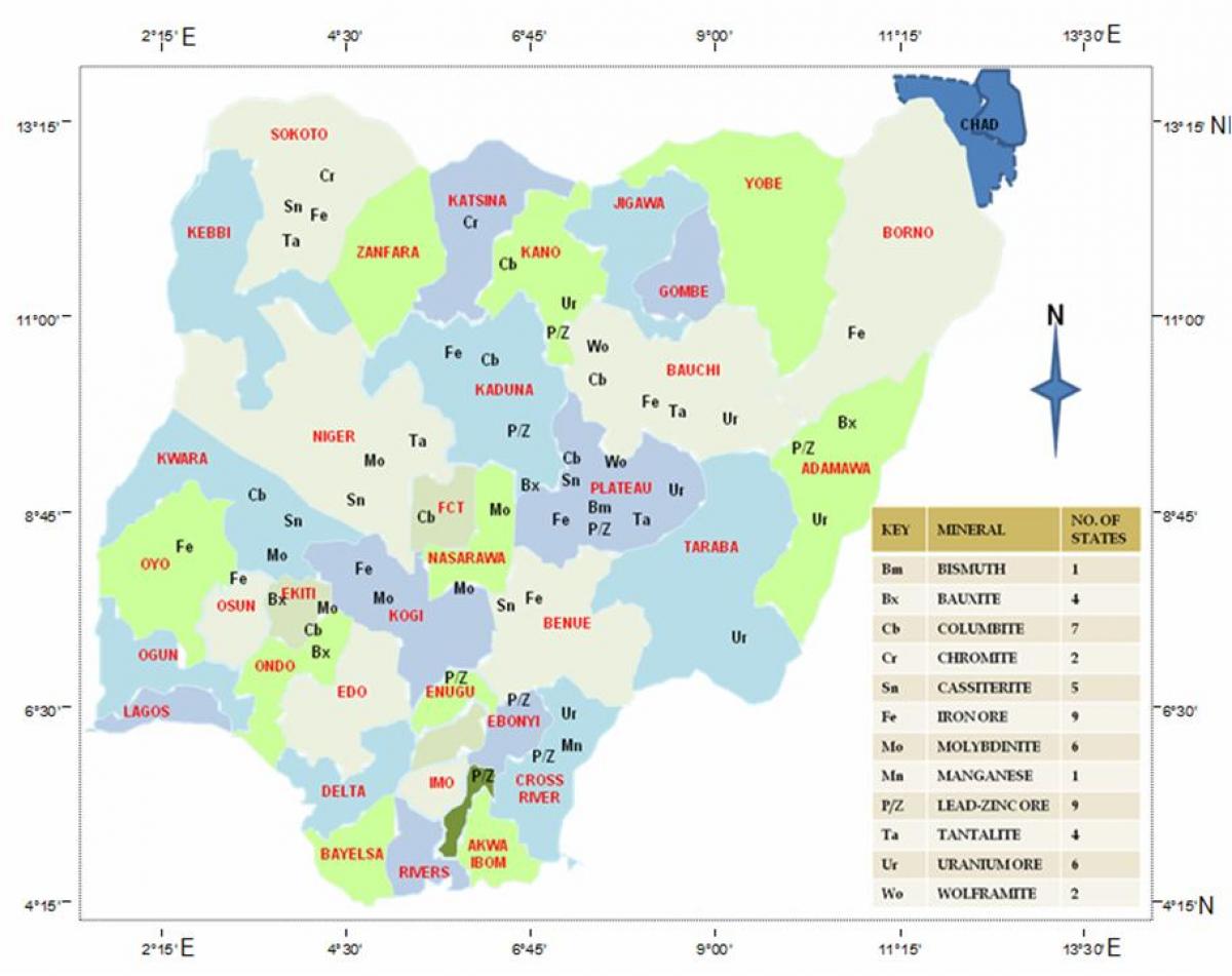 نيجيريا الموارد الطبيعية خريطة