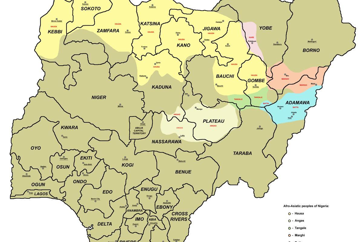 خريطة نيجيريا مع 36 دولة