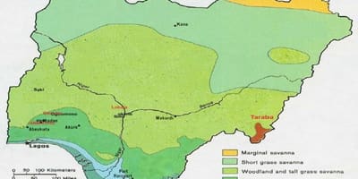 خريطة نيجيريا تظهر النباتات