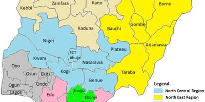 خريطة نيجيريا تظهر المناطق الجغرافية السياسية