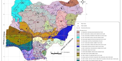 خريطة نيجيريا عرض مختلف مناطق الغطاء النباتي