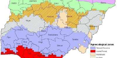 خريطة نيجيريا تظهر مناطق بيئية