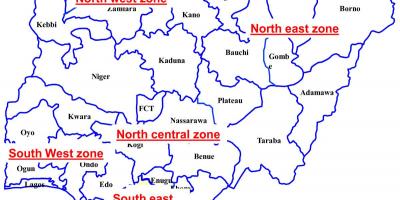 خريطة نيجيريا عرض ستة المناطق الجغرافية السياسية